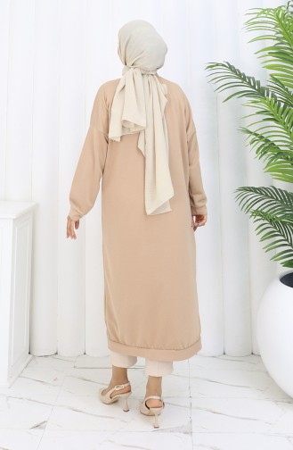 Lange Strickjacke Mit Doppelfaden Und Knöpfen 0181-02 Beige 0181-02