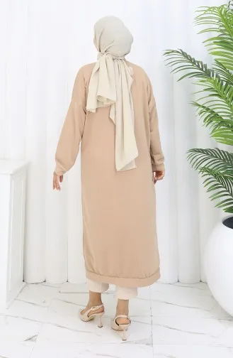 Lange Strickjacke Mit Doppelfaden Und Knöpfen 0181-02 Beige 0181-02