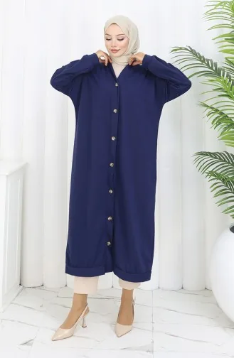 Cardigan Long Boutonné à Double Fil 0181-03 Bleu Marine 0181-03