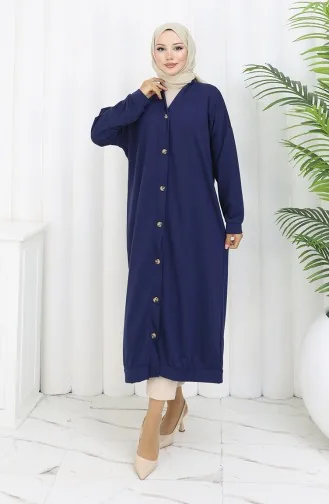 Cardigan Long Boutonné à Double Fil 0181-03 Bleu Marine 0181-03