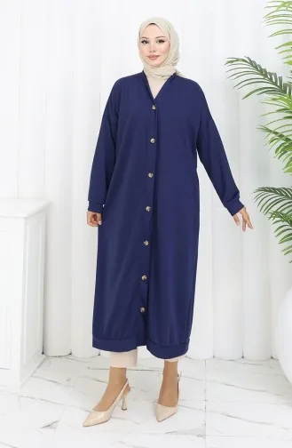 Cardigan Long Boutonné à Double Fil 0181-03 Bleu Marine 0181-03