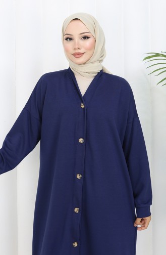 كارديجان طويل بأزرار وخيط مزدوج 0181-03 أزرق داكن 0181-03