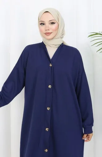 Cardigan Long Boutonné à Double Fil 0181-03 Bleu Marine 0181-03