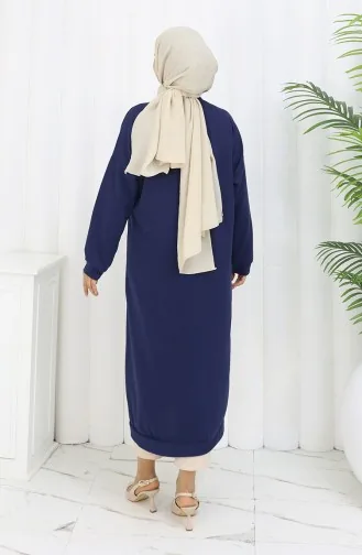 Cardigan Long Boutonné à Double Fil 0181-03 Bleu Marine 0181-03