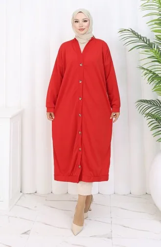 Lange Strickjacke Mit Doppelfaden Und Knöpfen 0181-04 Rot 0181-04