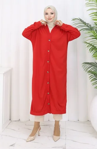 Lange Strickjacke Mit Doppelfaden Und Knöpfen 0181-04 Rot 0181-04