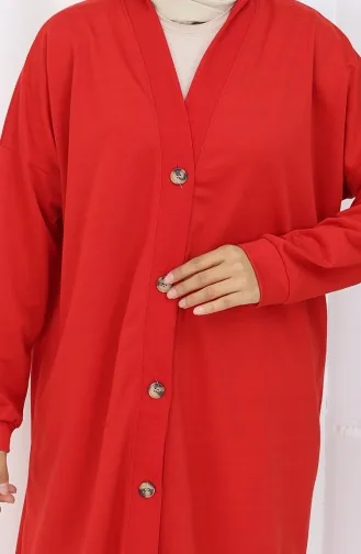 Lange Strickjacke Mit Doppelfaden Und Knöpfen 0181-04 Rot 0181-04