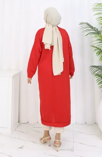 Lange Strickjacke Mit Doppelfaden Und Knöpfen 0181-04 Rot 0181-04