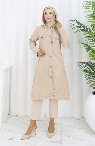 Bondit Stoffen Trenchcoat Met Capuchon 0185-04 Beige 0185-04