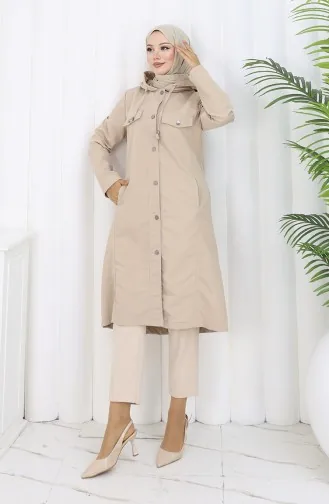 Bondit Stoffen Trenchcoat Met Capuchon 0185-04 Beige 0185-04