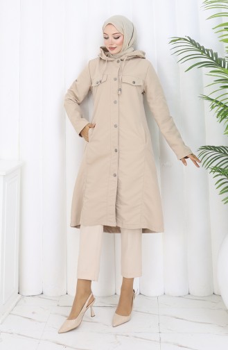 Bondit Stoffen Trenchcoat Met Capuchon 0185-04 Beige 0185-04