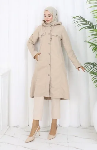 Bondit Stoffen Trenchcoat Met Capuchon 0185-04 Beige 0185-04