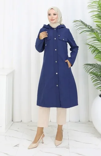 Bondit Kumaş Kapüşonlu Trençkot 0185-05 Lacivert