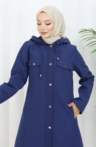 Bondit Kumaş Kapüşonlu Trençkot 0185-05 Lacivert