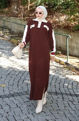 Knitwear Polo Collar Pocket Detailed Dress 0507-01 Brown 0507-01