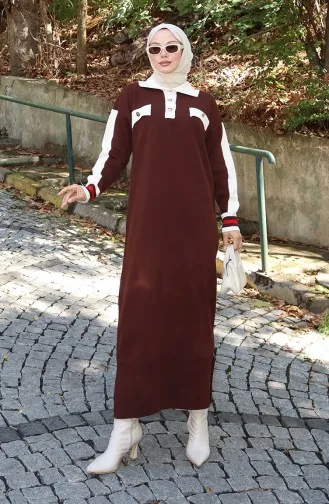 Knitwear Polo Collar Pocket Detailed Dress 0507-01 Brown 0507-01