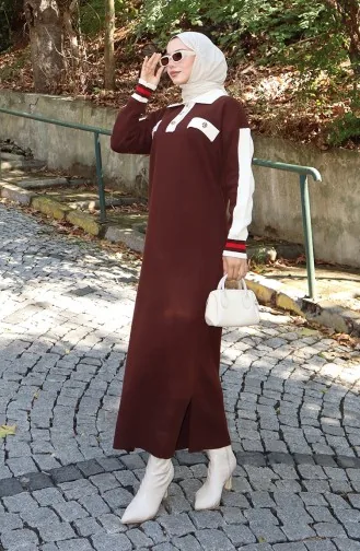 Knitwear Polo Collar Pocket Detailed Dress 0507-01 Brown 0507-01