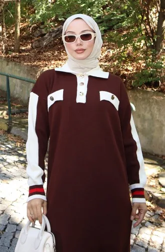 Knitwear Polo Collar Pocket Detailed Dress 0507-01 Brown 0507-01