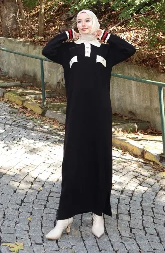 Knitwear Polo Collar Pocket Detailed Dress 0507-02 Black 0507-02