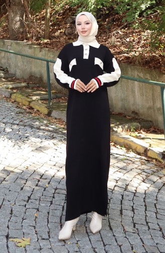 Strickkleid Mit Polokragen Und Tasche 0507-02 Schwarz 0507-02
