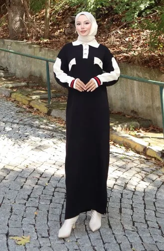 Knitwear Polo Collar Pocket Detailed Dress 0507-02 Black 0507-02