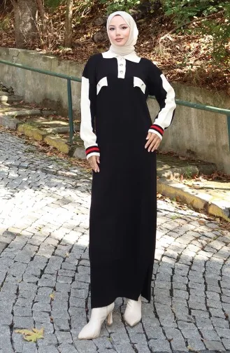Knitwear Polo Collar Pocket Detailed Dress 0507-02 Black 0507-02