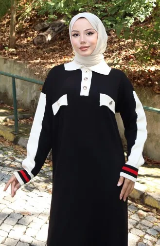 Knitwear Polo Collar Pocket Detailed Dress 0507-02 Black 0507-02