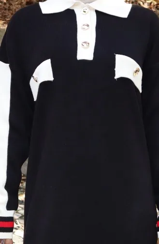 Knitwear Polo Collar Pocket Detailed Dress 0507-02 Black 0507-02