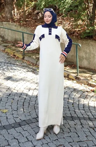 Knitwear Polo Collar Pocket Detailed Dress 0507-03 Beige 0507-03