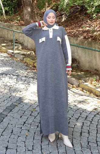 Knitwear Polo Collar Pocket Detailed Dress 0507-04 Gray 0507-04