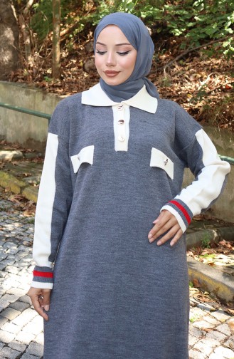 Strickkleid Mit Polokragen Und Tasche 0507-04 Grau 0507-04