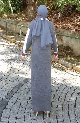 Knitwear Polo Collar Pocket Detailed Dress 0507-04 Gray 0507-04