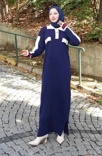 Knitwear Polo Collar Pocket Detailed Dress 0507-05 Navy Blue 0507-05