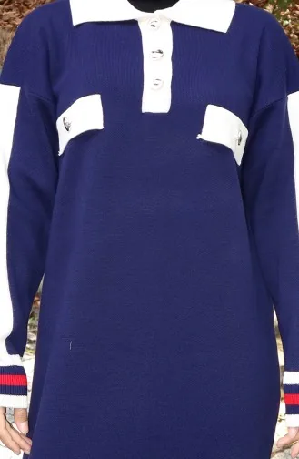 Knitwear Polo Collar Pocket Detailed Dress 0507-05 Navy Blue 0507-05