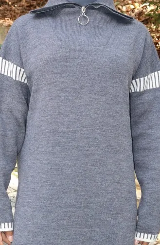 فستان محبوك بياقة مدورة مزين 0508-03 رمادي 0508-03