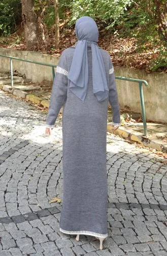 فستان محبوك بياقة مدورة مزين 0508-03 رمادي 0508-03