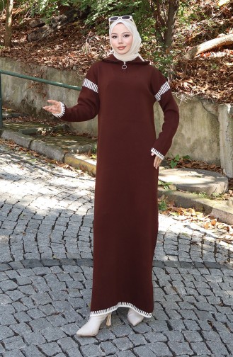 Triko Balıkçı Yaka Garnili Elbise 0508-04 Kahverengi