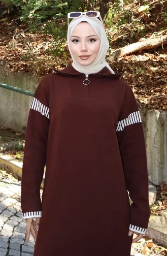 Robe En Tricot à Col Roulé Garnie 0508-04 Marron 0508-04