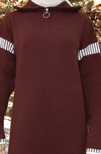 Robe En Tricot à Col Roulé Garnie 0508-04 Marron 0508-04