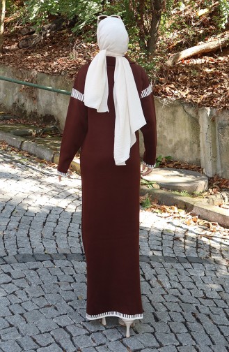Triko Balıkçı Yaka Garnili Elbise 0508-04 Kahverengi