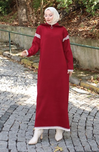 Robe Col Roulé En Maille Avec Garniture 0508-05 Bordeaux 0508-05