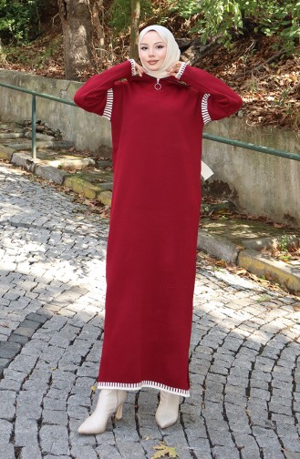 Robe Col Roulé En Maille Avec Garniture 0508-05 Bordeaux 0508-05