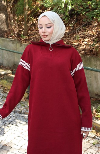 Robe Col Roulé En Maille Avec Garniture 0508-05 Bordeaux 0508-05