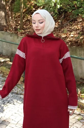 فستان محبوك بياقة مدورة مع زينة 0508-05 أحمر قرمزي 0508-05