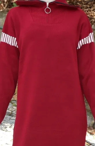 فستان محبوك بياقة مدورة مع زينة 0508-05 أحمر قرمزي 0508-05