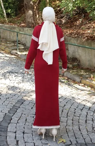 فستان محبوك بياقة مدورة مع زينة 0508-05 أحمر قرمزي 0508-05