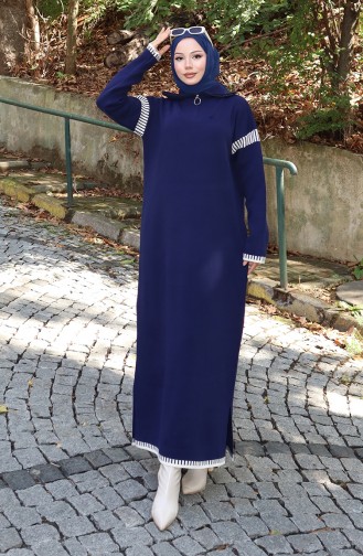 Robe En Tricot à Col Roulé Garnie 0508-06 Bleu Marine 0508-06