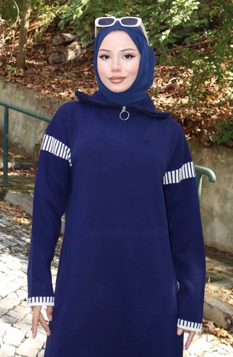 Robe En Tricot à Col Roulé Garnie 0508-06 Bleu Marine 0508-06
