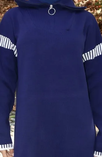Knitted Turtleneck Garnished Dress 0508-06 Navy Blue 0508-06