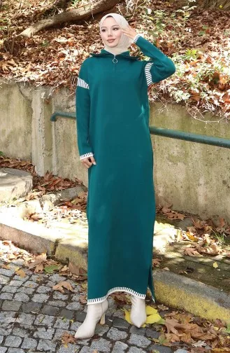 فستان محبوك بياقة مدورة مزين 0508-07 بترولي 0508-07